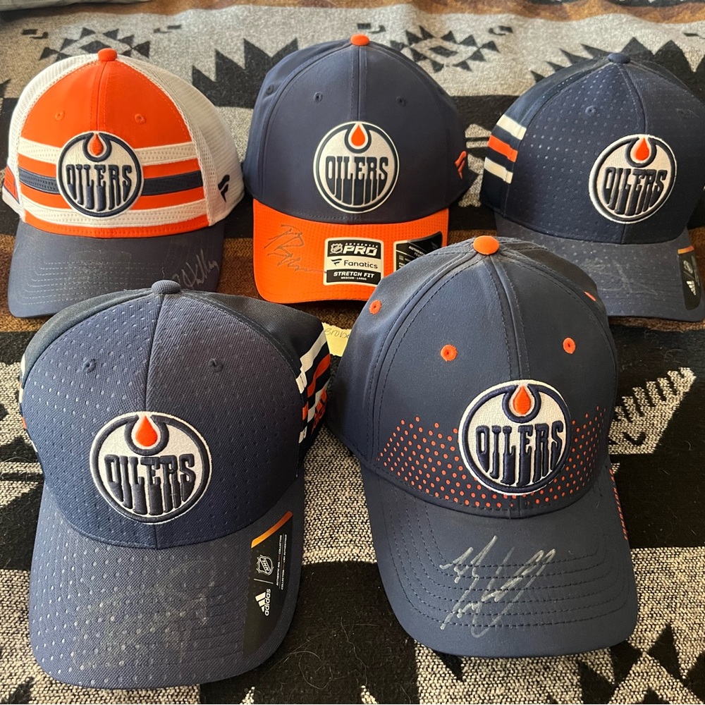 Lot of Oilers Baseball Caps - Signed Collection